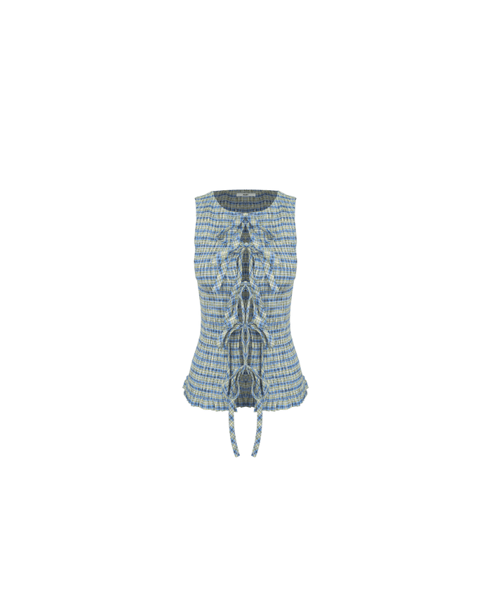 TRULLI TIE TOP BLUE YELLOW CHECK
