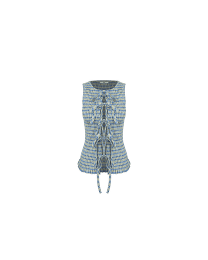 TRULLI TIE TOP BLUE YELLOW CHECK