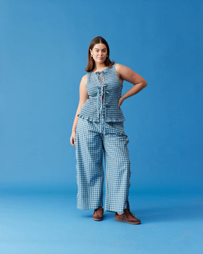 TRULLI TIE TOP BLUE YELLOW CHECK