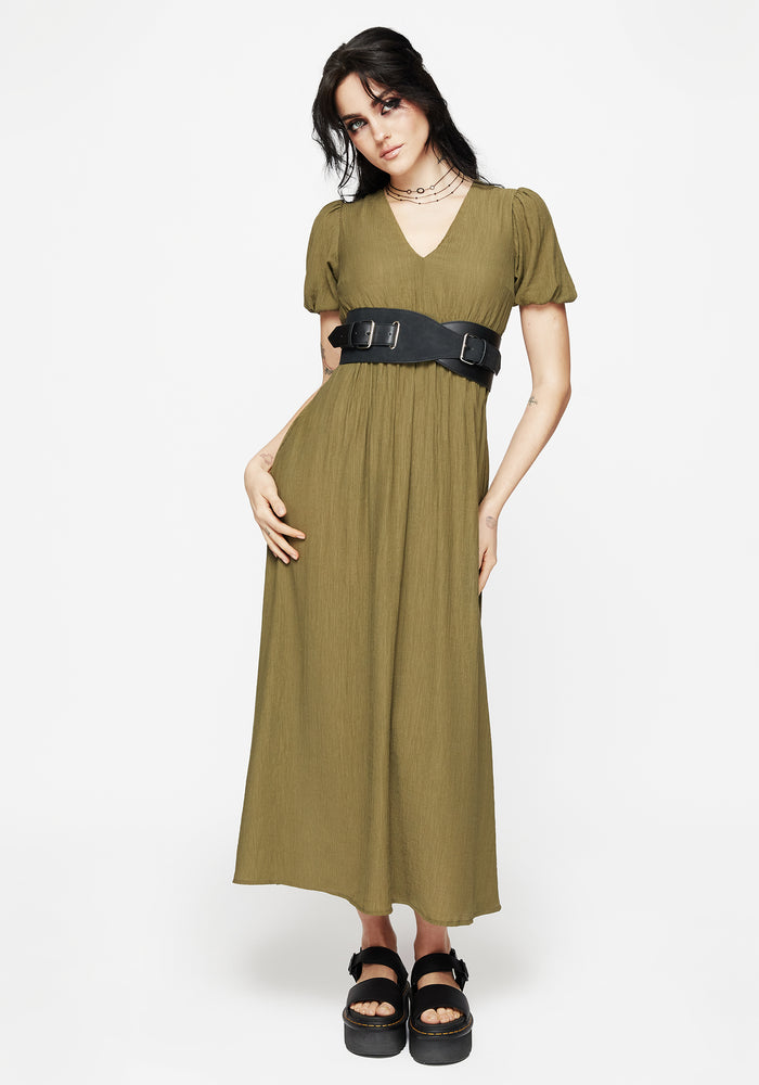 Tryphena Shirred V Neck Midaxi Dress