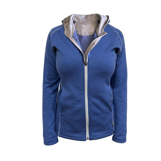 Tussock Ridge - Ladies Merino-Tencel Full Zip Jacket with Hood (MH303)Misty/Blue/Silver