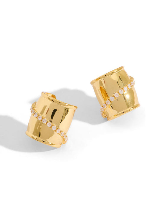 Two-Tone Gem Huggie Earrings by Le Chateau.