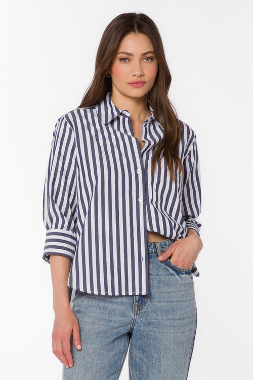 Valencia Blue Stripe Shirt - Tops - Velvet Heart Clothing