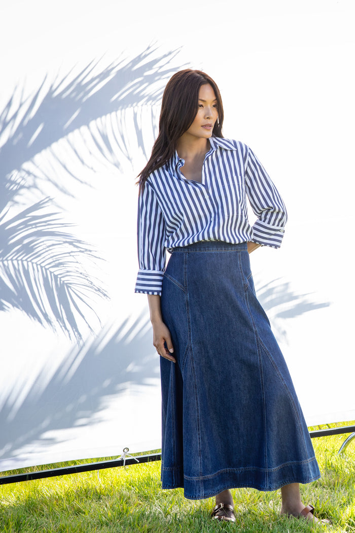 Valencia Blue Stripe Shirt - Tops - Velvet Heart Clothing