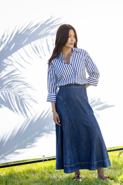 Valencia Blue Stripe Shirt - Tops - Velvet Heart Clothing