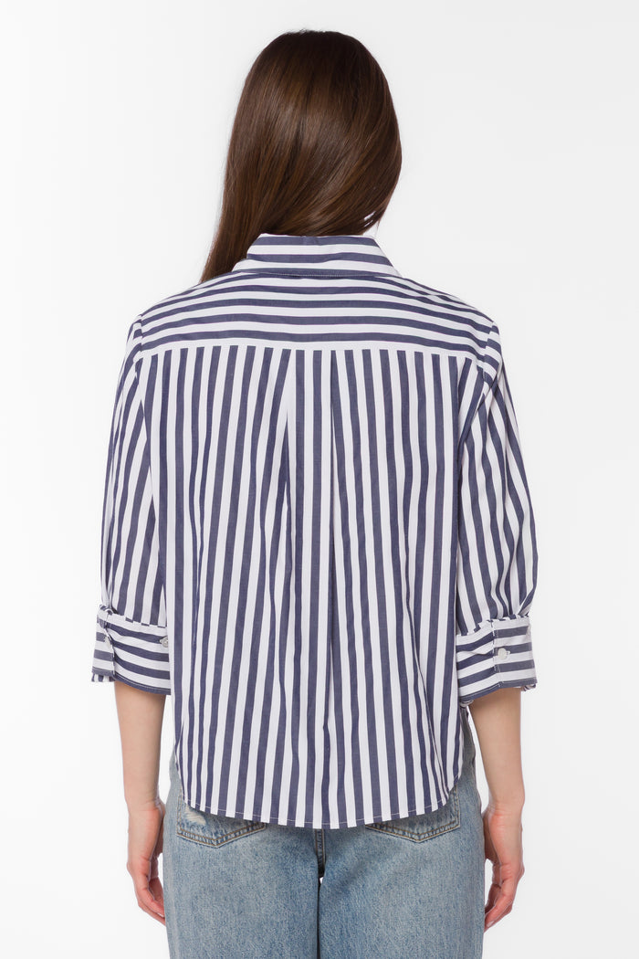 Valencia Blue Stripe Shirt - Tops - Velvet Heart Clothing