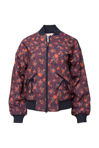 Floral patterned bomber jacket on a white background