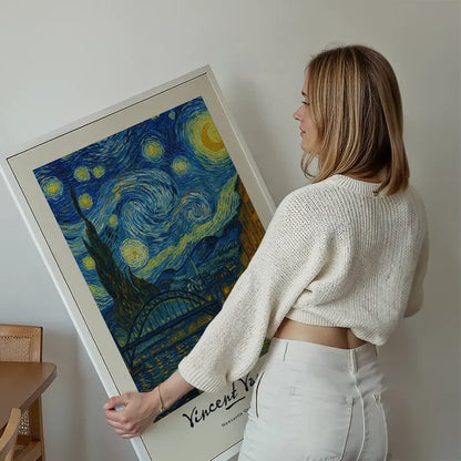 Van-Gogh's Painting of Newcastle Quayside Print held up against a living room wall