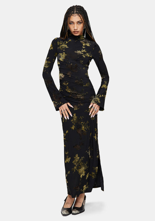 Velda Floral Flocked Mesh Maxi Dress