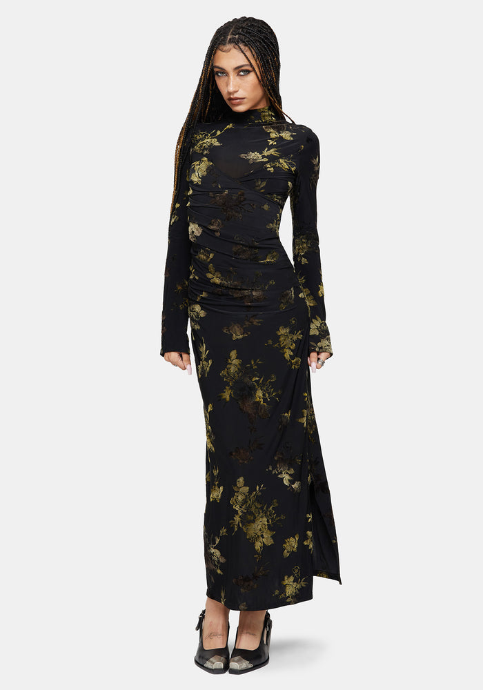 Velda Floral Flocked Mesh Maxi Dress