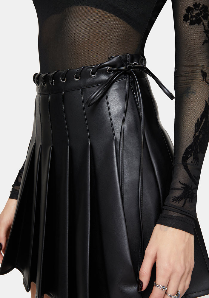 Veluna Braided PU Pleated Skort