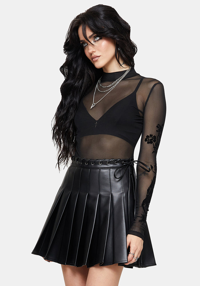 Veluna Braided PU Pleated Skort