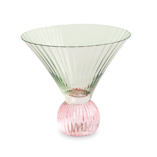 Beatriz Ball Glass Venice Martini — Green martini bowl with pink spherical base isolated on white