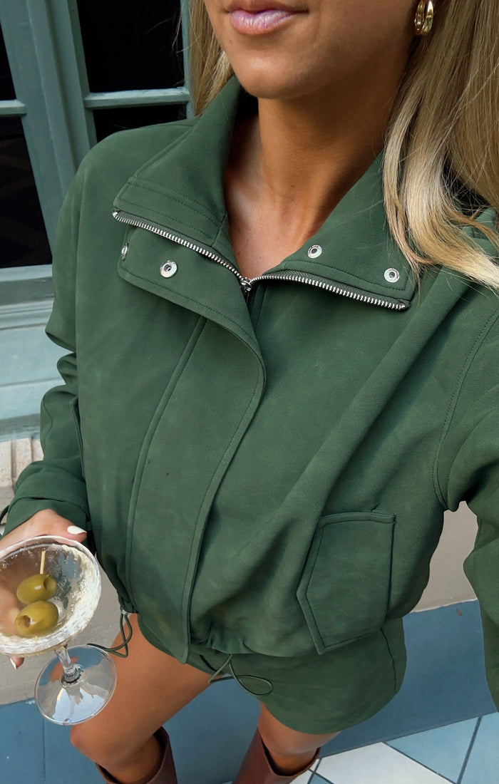 Ventura Jacket ~ Green Faux Suede