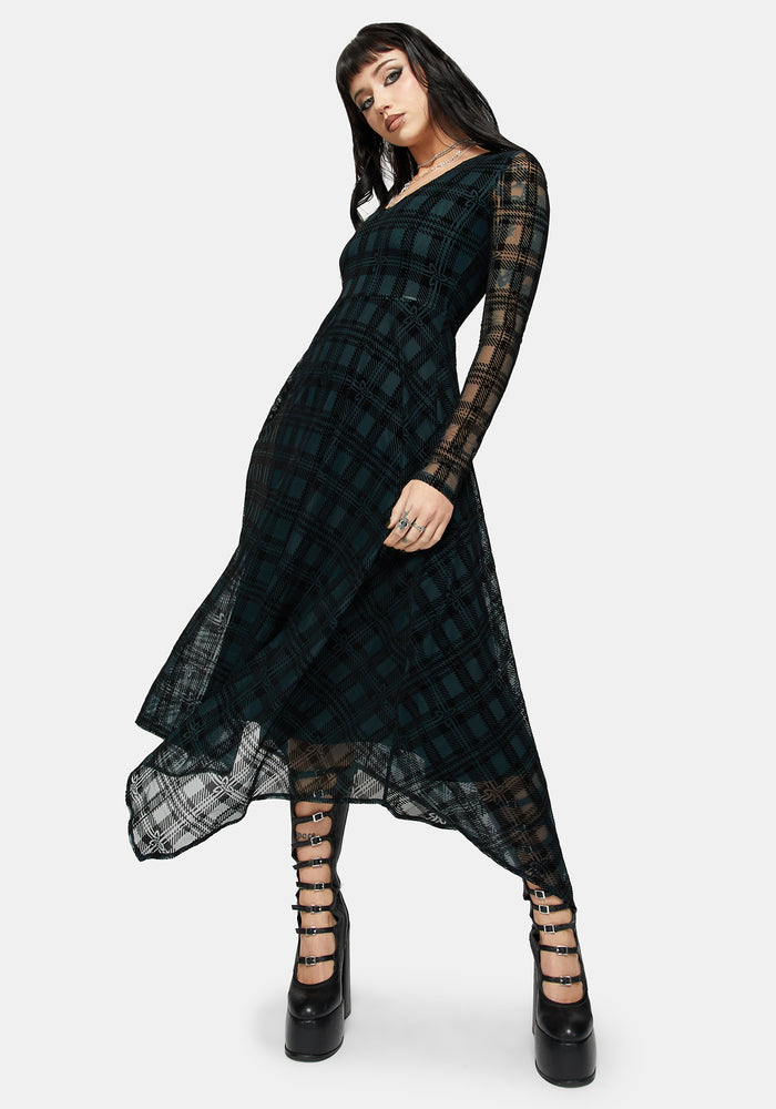 Vesica Flocked Witches Knot Hanky Hem Midi Dress