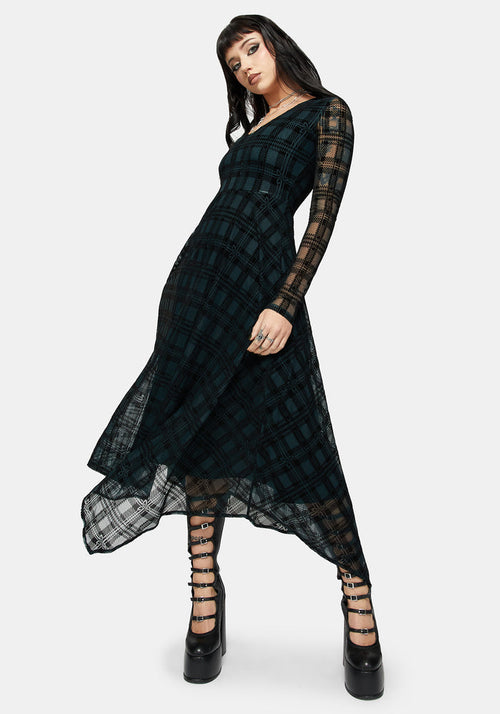 Vesica Flocked Witches Knot Hanky Hem Midi Dress