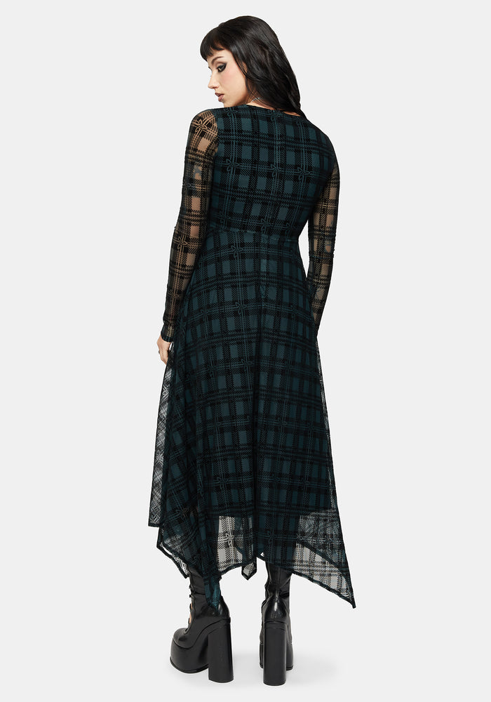 Vesica Flocked Witches Knot Hanky Hem Midi Dress