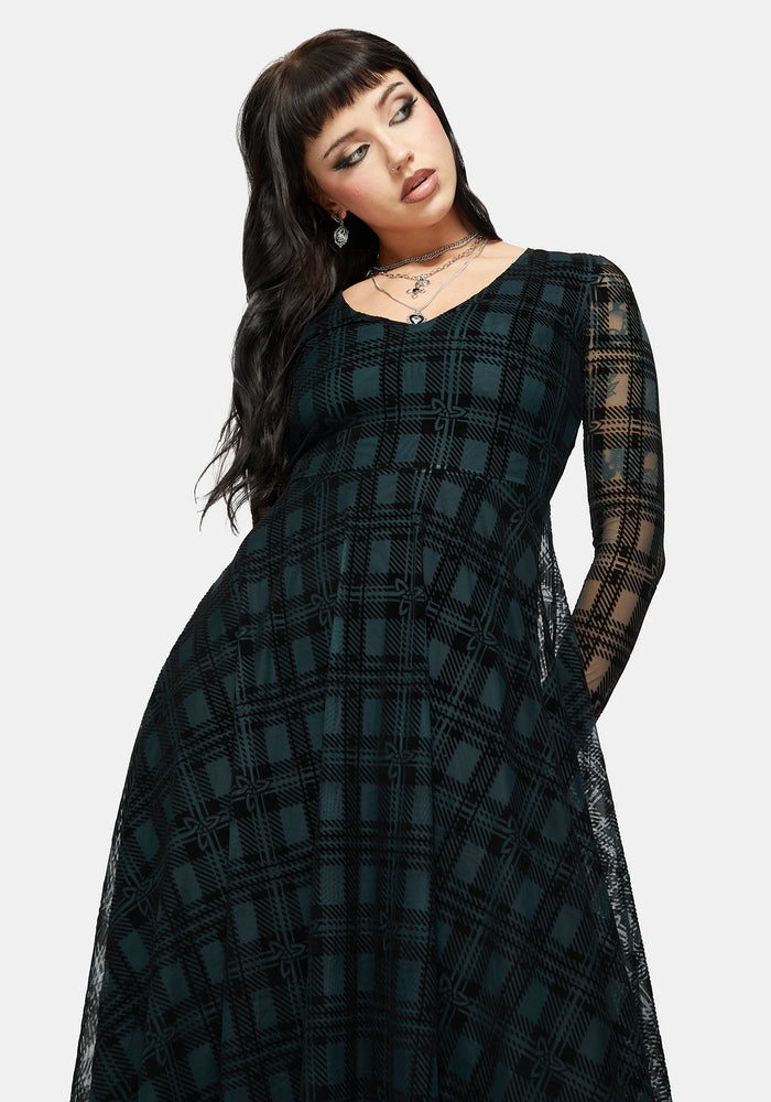 Vesica Flocked Witches Knot Hanky Hem Midi Dress