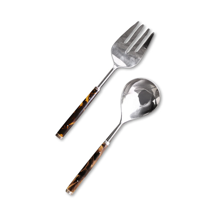 Beatriz Ball Vida Tortoise and Stainless Salad Servers — Paired salad fork and spoon with tortoise-pattern handles
