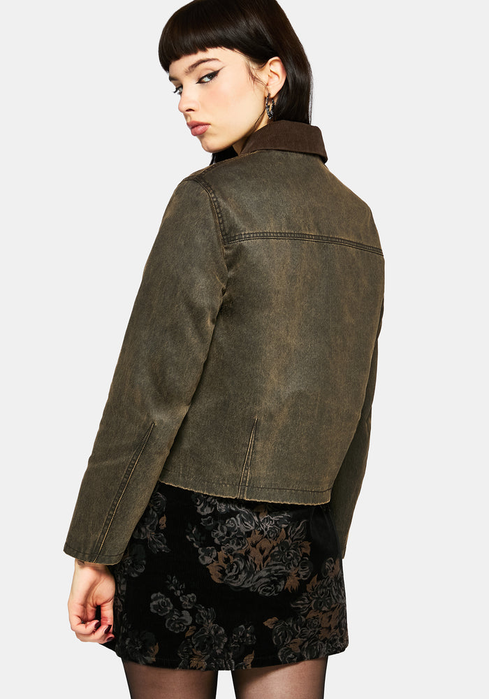 Vilethorn Waxed Cotton Dragon Embroidered Pocket Jacket