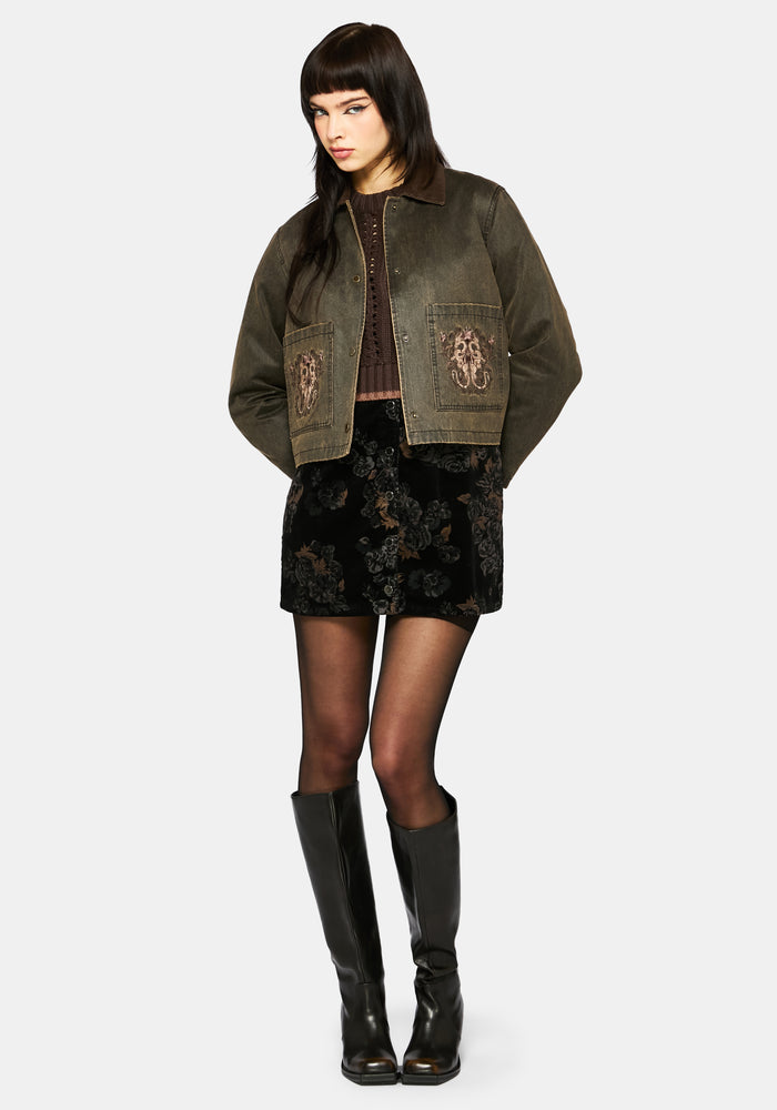 Vilethorn Waxed Cotton Dragon Embroidered Pocket Jacket