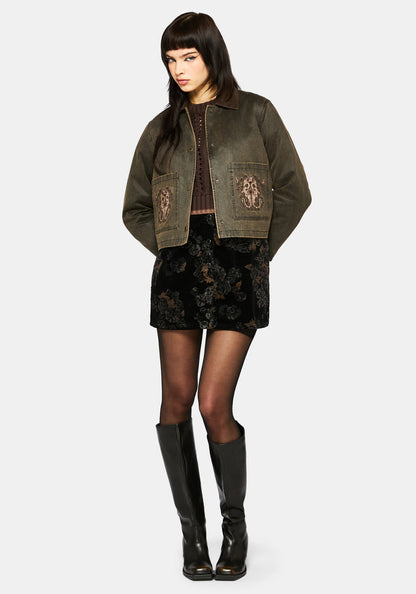 Vilethorn Waxed Cotton Dragon Embroidered Pocket Jacket