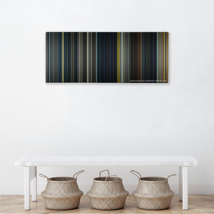 Warm Bodies color palette canvas above a white bench with three woven baskets