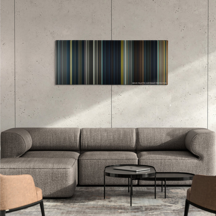 Warm Bodies color palette canvas on a concrete wall above a gray sectional sofa