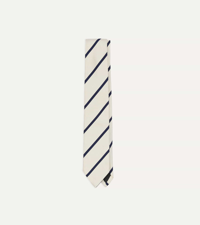 White and Navy Bar Stripe Repp Silk Tipped Tie