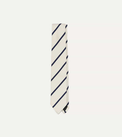White and Navy Bar Stripe Repp Silk Tipped Tie