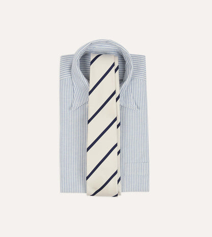 White and Navy Bar Stripe Repp Silk Tipped Tie