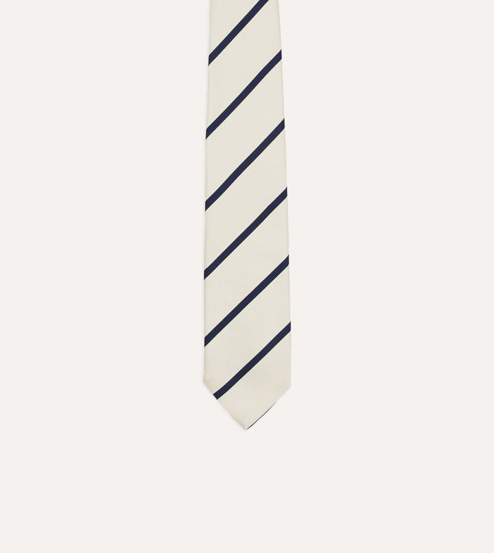 White and Navy Bar Stripe Repp Silk Tipped Tie
