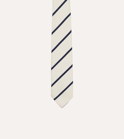 White and Navy Bar Stripe Repp Silk Tipped Tie