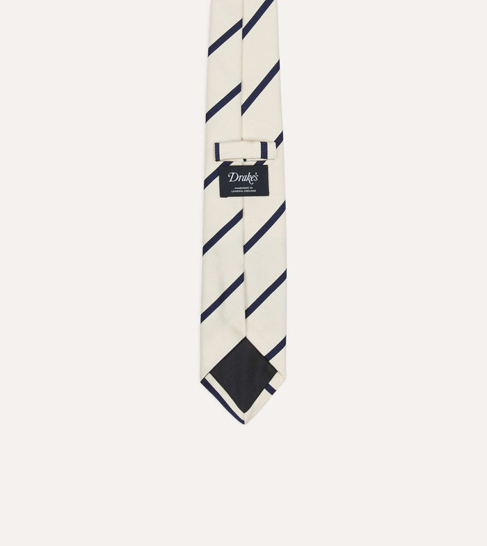 White and Navy Bar Stripe Repp Silk Tipped Tie