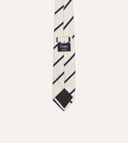 White and Navy Bar Stripe Repp Silk Tipped Tie
