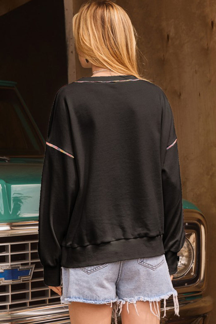 White Contrast Rainbow Trim Drop Shoulder Pullover Sweatshirt - Tops/Sweatshirts & Hoodies