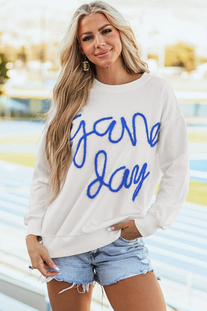 White Tinsel Game Day Drop Shoulder Graphic Sweatshirt - Tops/Sweatshirts & Hoodies