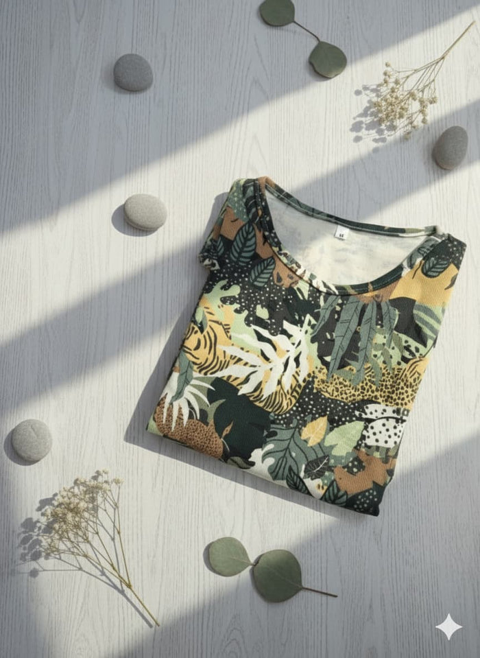 Irah Vastra ribbed T-shirt — front model view with product flatlay