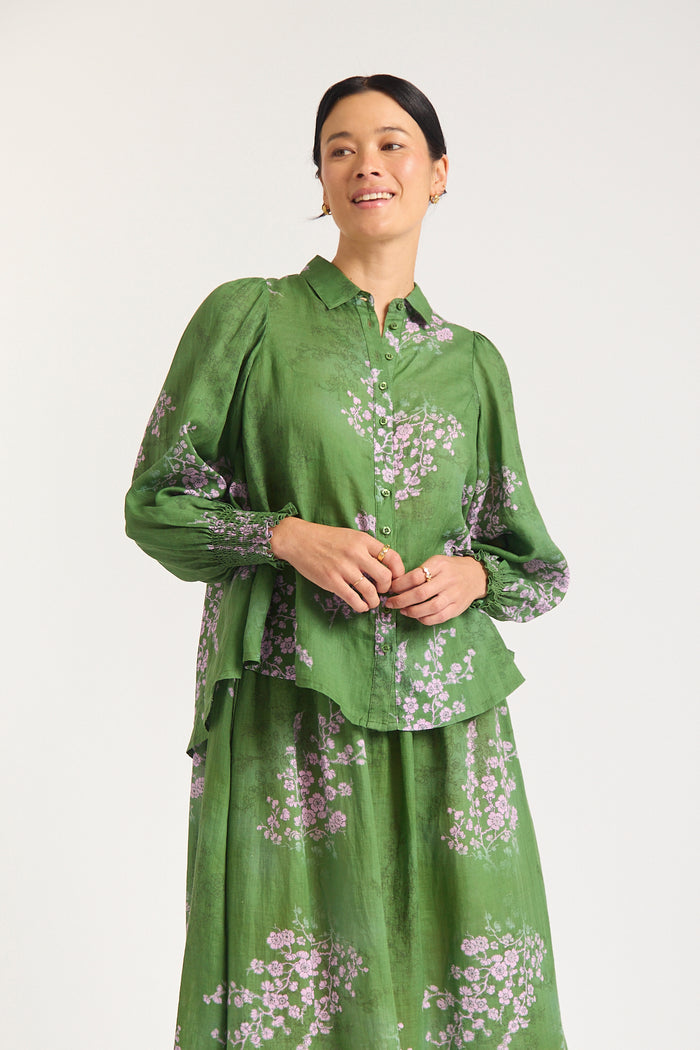 Willa Ramie Shirt  In Maple Print