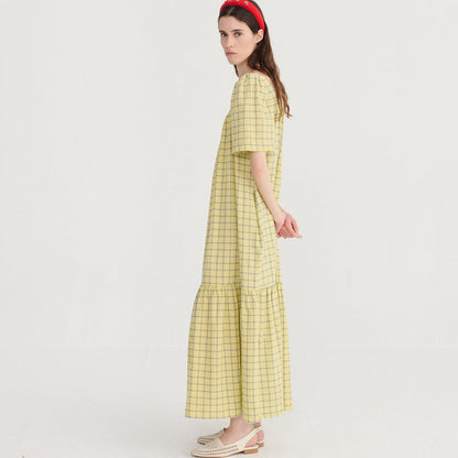 Women's Cotton Crepe Bambula Dress - Spicy Window Pane