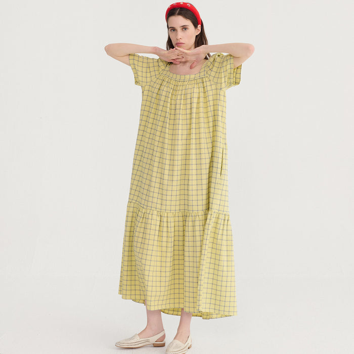 Women's Cotton Crepe Bambula Dress - Spicy Window Pane
