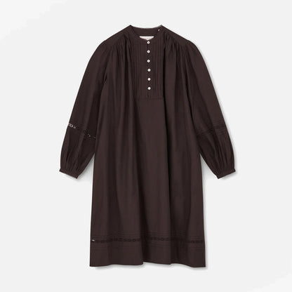 Women's Cotton Leaf Shirt Dress - Dark Brown
