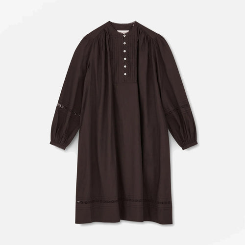 Women's Cotton Leaf Shirt Dress - Dark Brown