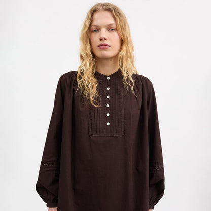 Women's Cotton Leaf Shirt Dress - Dark Brown