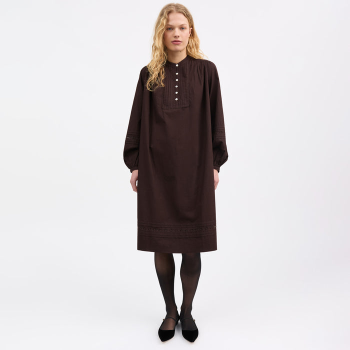 Women's Cotton Leaf Shirt Dress - Dark Brown