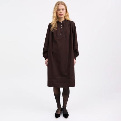 Women's Cotton Leaf Shirt Dress - Dark Brown