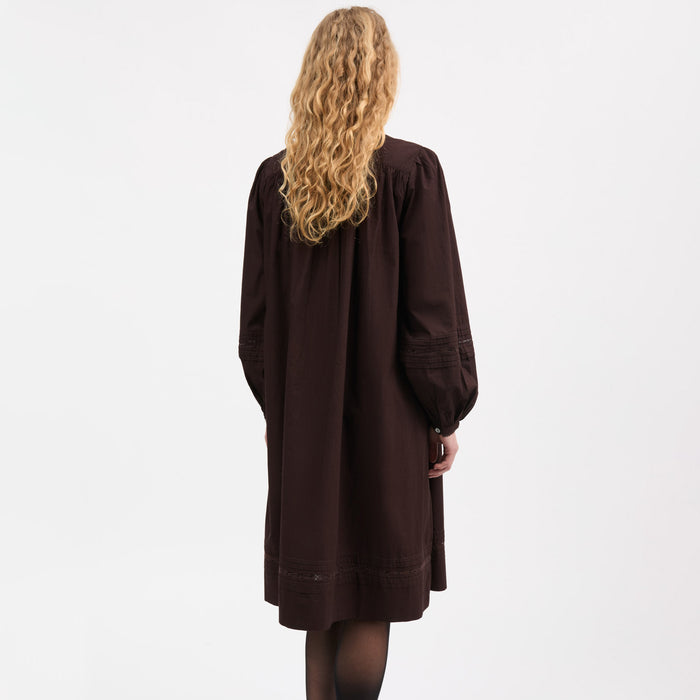Women's Cotton Leaf Shirt Dress - Dark Brown