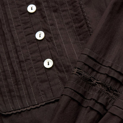 Women's Cotton Leaf Shirt Dress - Dark Brown