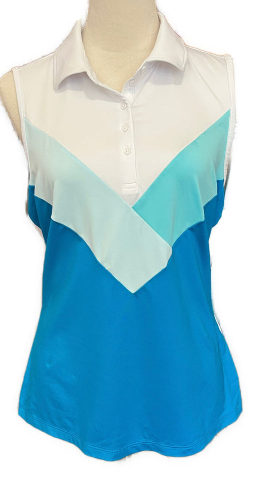 Women's G/Fore Multi V Tech Jersey Sleeveless Golf Polo Size L MSP$110