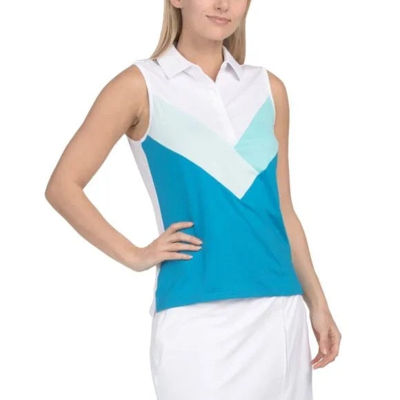 Women's G/Fore Multi V Tech Jersey Sleeveless Golf Polo Size L MSP$110